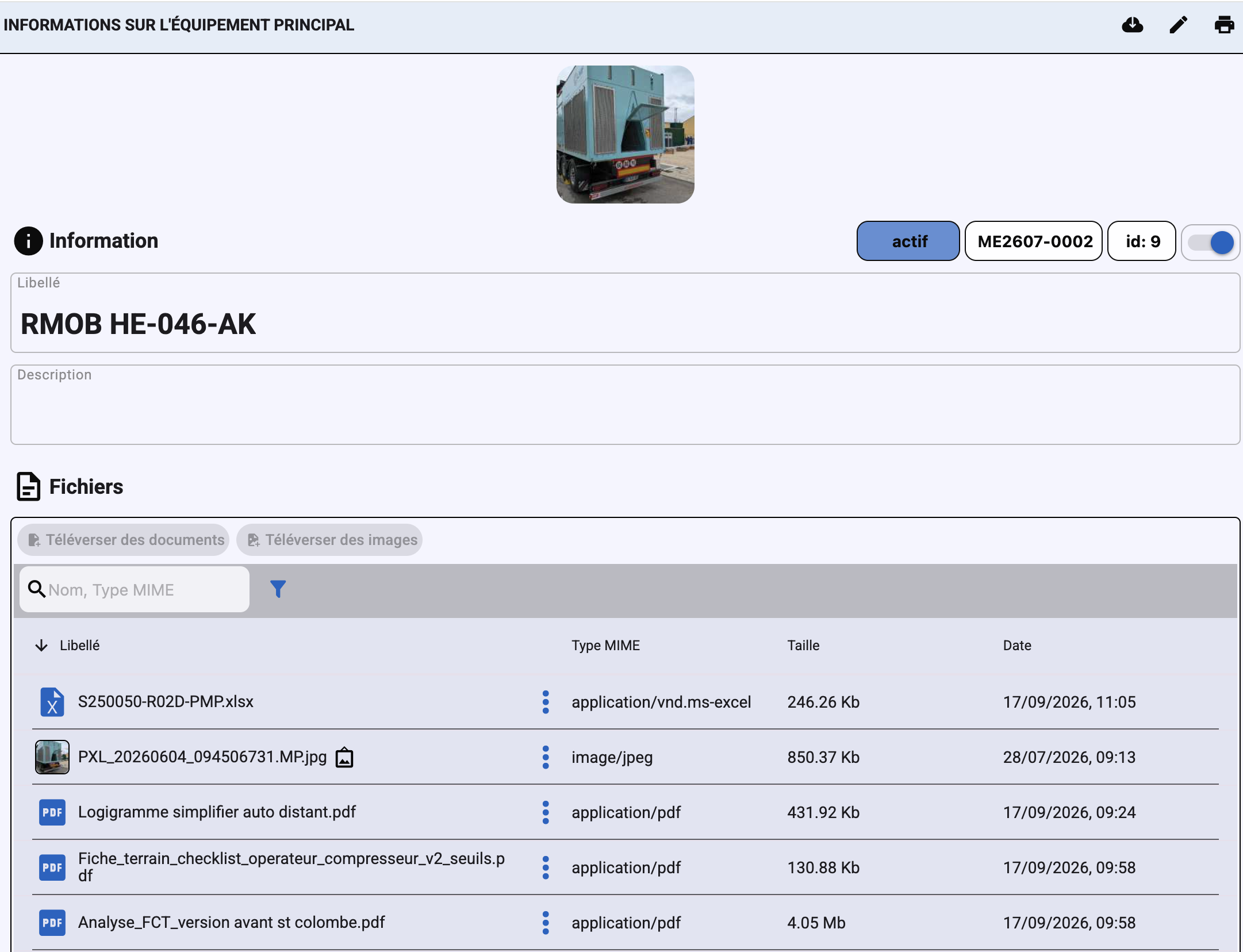 Equipment management – Simple GMAO CMMS software screenshot