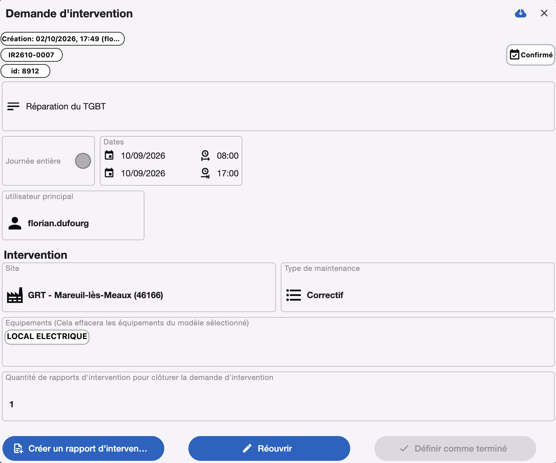 Intervention requests – Simple GMAO CMMS software screenshot