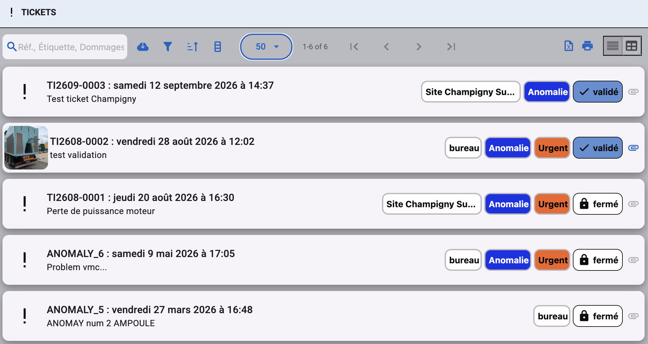 Maintenance tickets – Simple GMAO CMMS software screenshot
